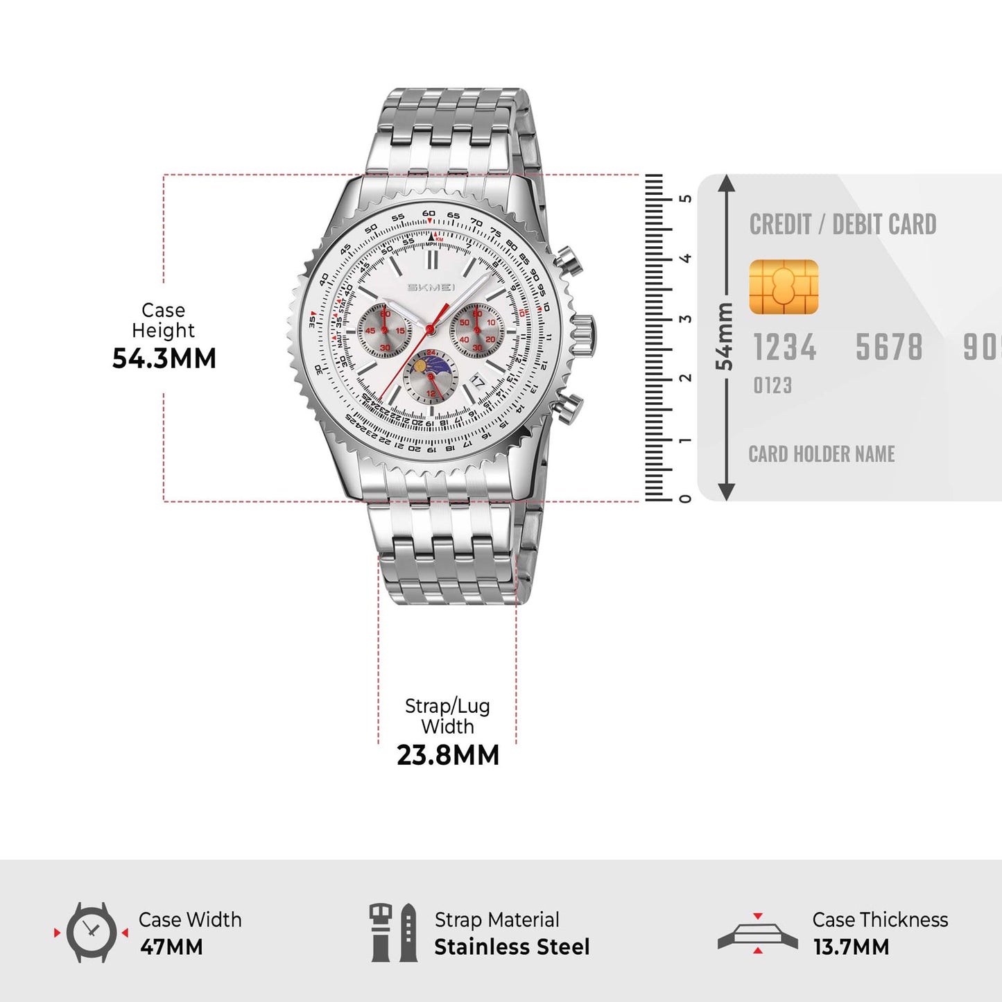 Skmei Quartz Analog Dial Stainless Steel Strap Watch for Men - 9348