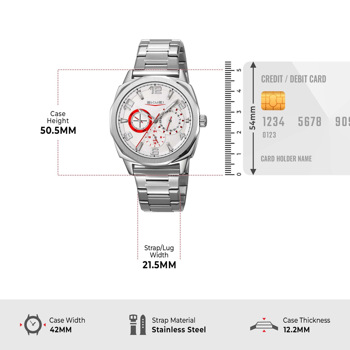 Skmei Quartz Analog Dial Stainless Steel Strap Watch for Men - 9350