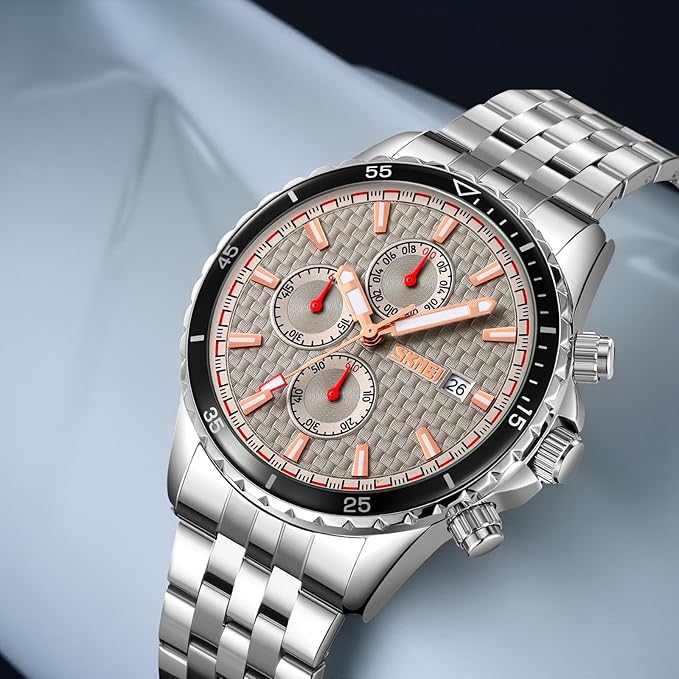 Men’s Analog Chronograph Watch with Date Display, Stainless Steel Strap, White Dial – Luxury Casual & Formal Wear