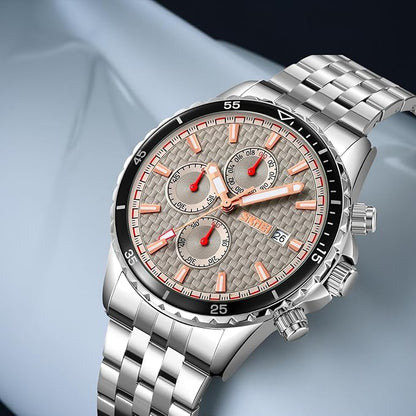 Men’s Analog Chronograph Watch with Date Display, Stainless Steel Strap, White Dial – Luxury Casual & Formal Wear