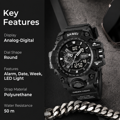 Rugged Dual Display Sports Watch for Outdoor Adventures for men
