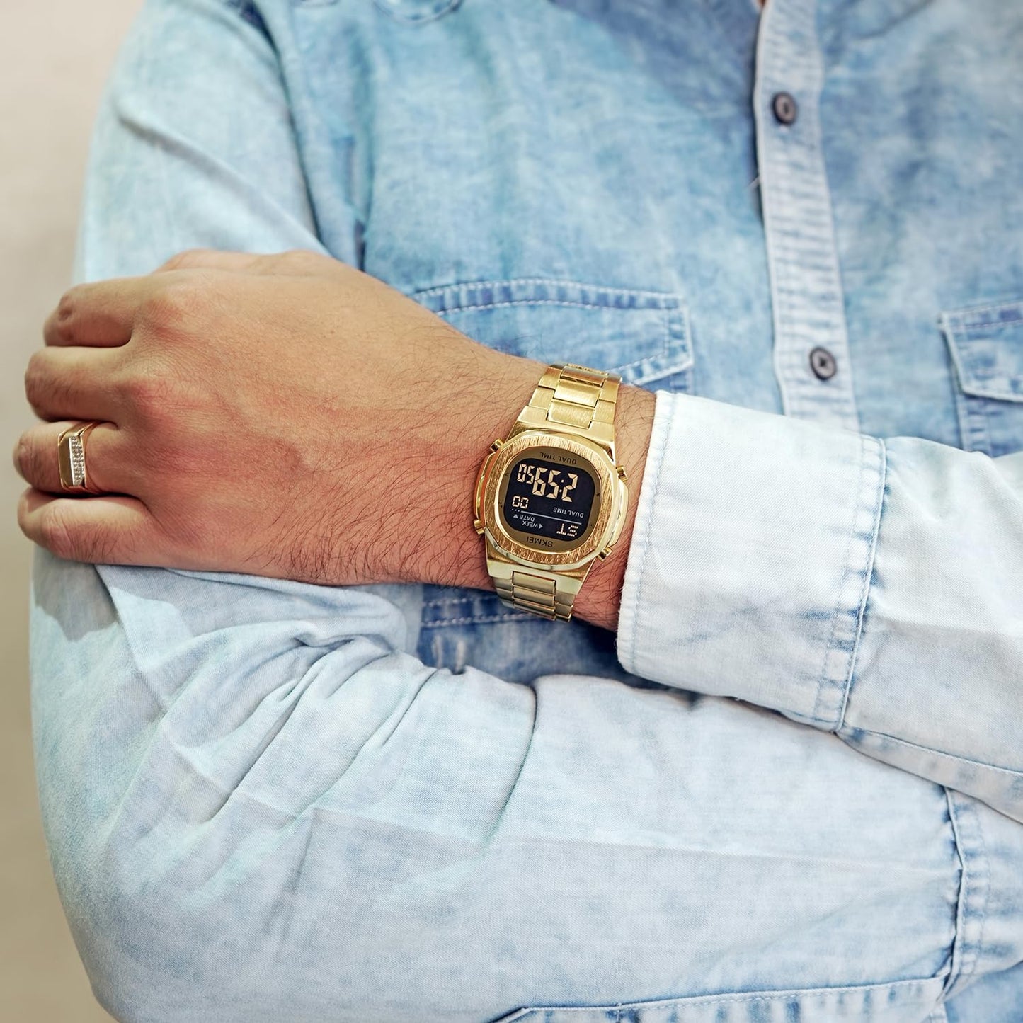 Premium Digital Sports Watch for Men with Stainless Steel Strap, Waterproof Style Wrist Watch for Casual Outdoor and Daily Wear