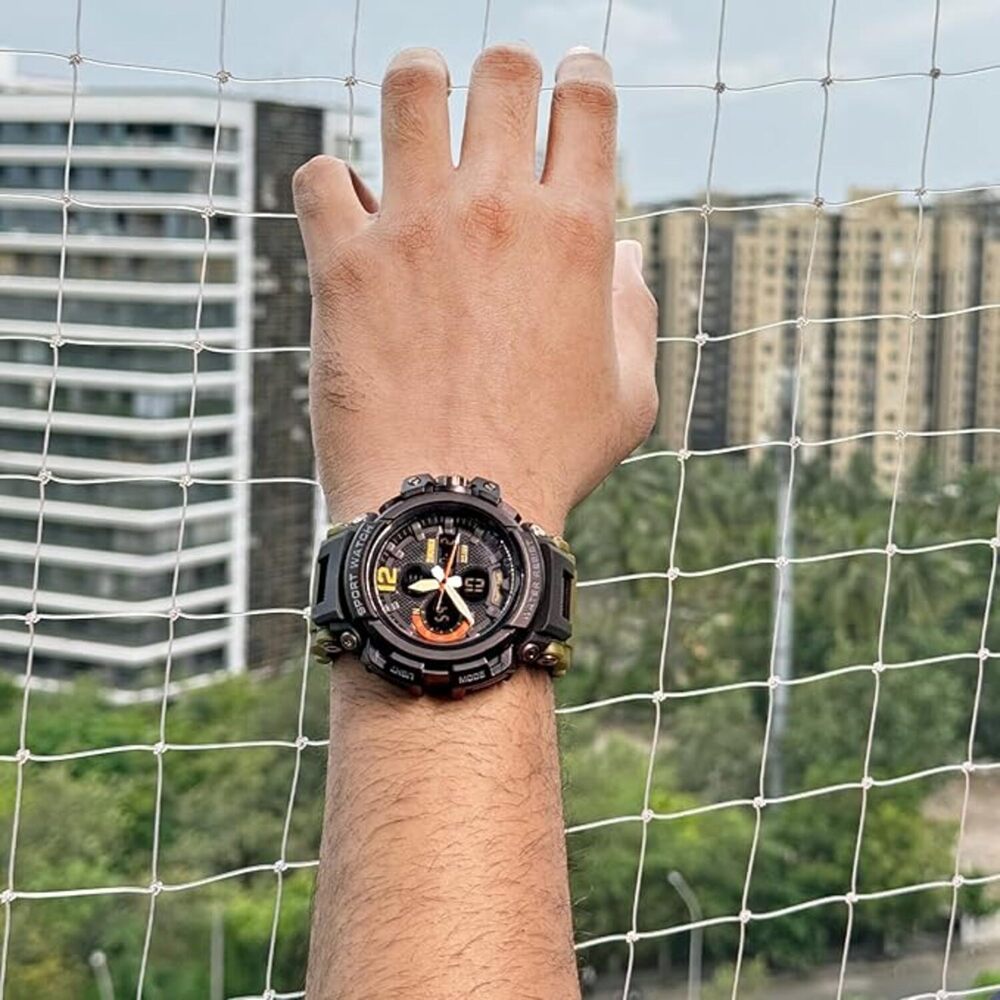 Rugged Dual Display Sports Wrist Watch with Resin Strap For Men