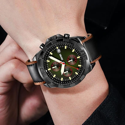 Men Quartz Watch Six Pointer Popular Leather Strap Waterproof Watch