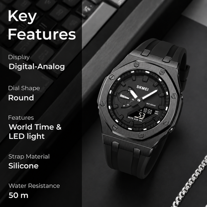 Premium Analog Digital Wrist Watch with Silicone Strap