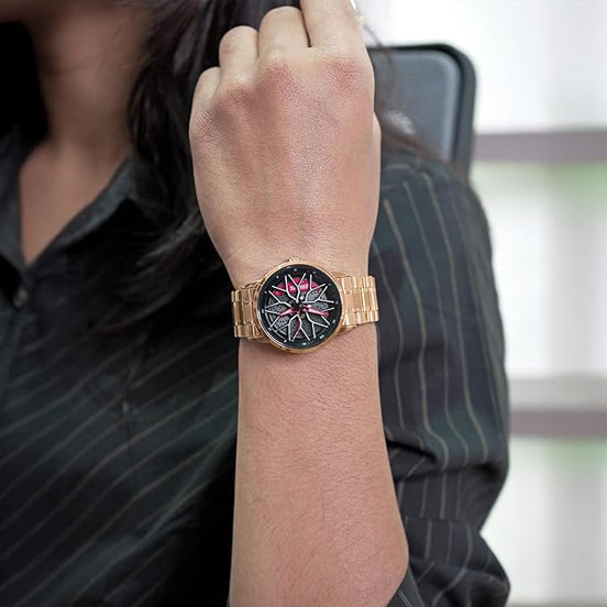 Rolling Watch for Women with Rose Gold Metal Strap and Round Dial for Casual & Formal Wear