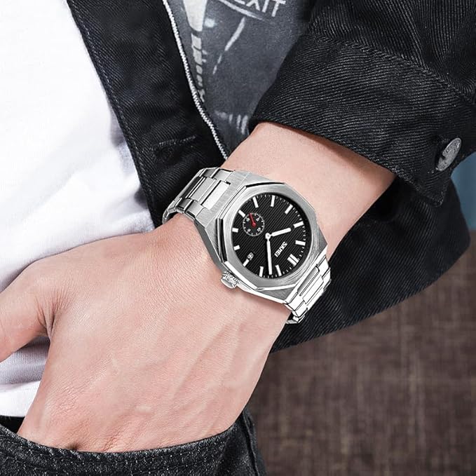 Premium Black Watch for Men – Stainless Steel Strap, Analog Dial with Date Function