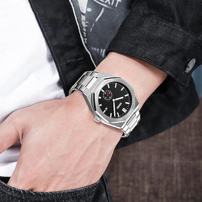 Premium Black Watch for Men – Stainless Steel Strap, Analog Dial with Date Function