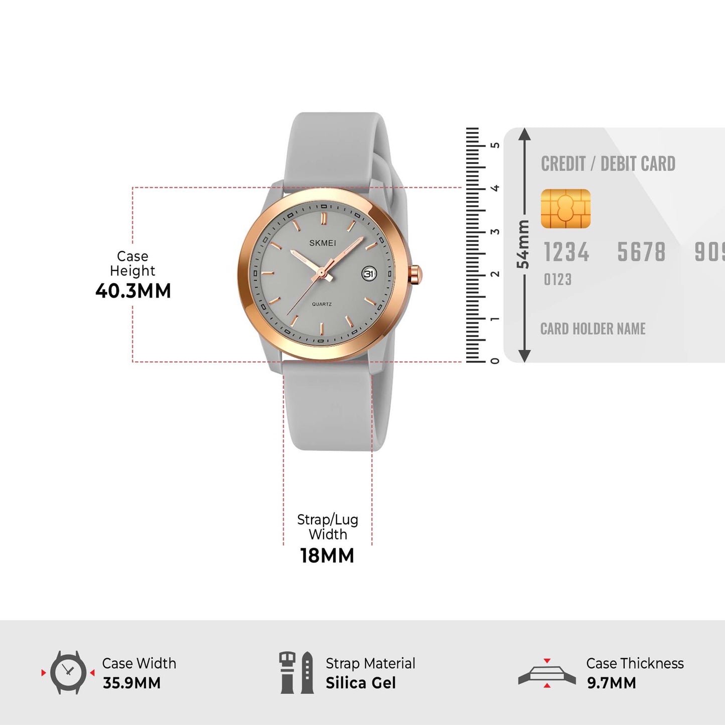 Skmei Quartz Analog Dial Silica Gel Strap Watch for Women - 2319