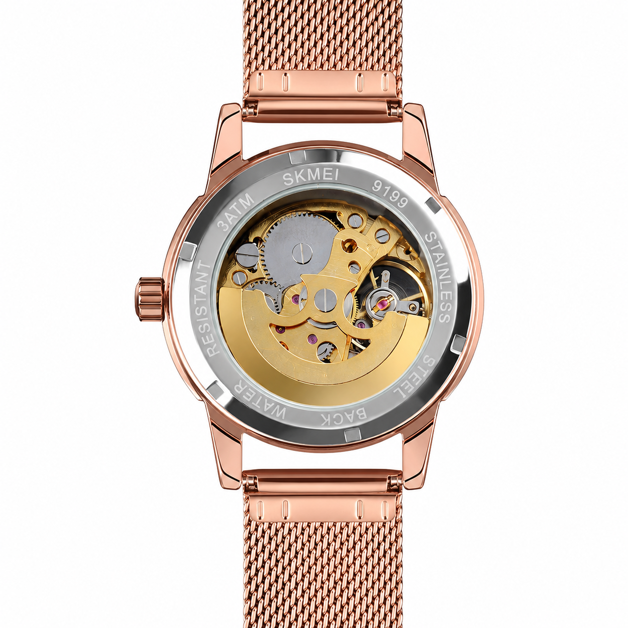 Elegant Skeleton Analog Wrist Watch with Mesh Strap For Men