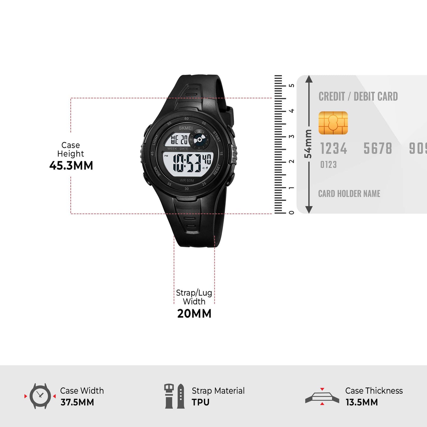 Skmei Digital Dial ABS Black Case Rubber Strap Watch for Kids - 2280