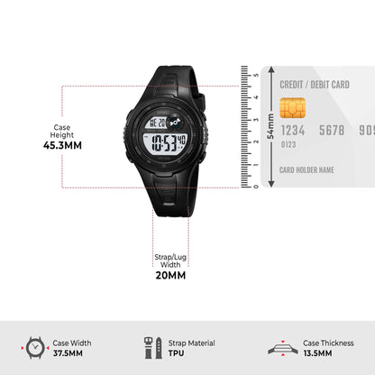 Skmei Digital Dial ABS Black Case Rubber Strap Watch for Kids - 2280
