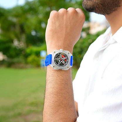 Silicone Men’s Analog Quartz Sports Watch Waterproof & Trendy Wheels Rolling Design