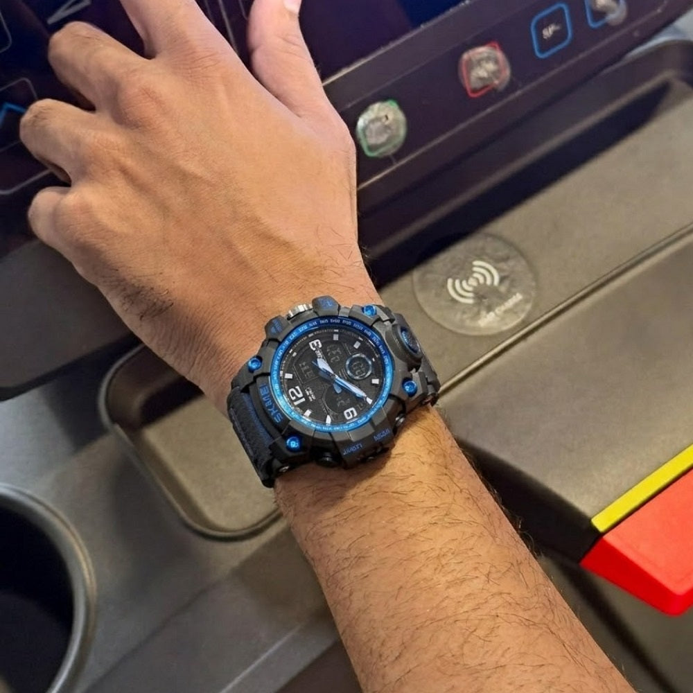 Dual Display Sports Wrist Watch with Rugged Design and Resin Strap For Men