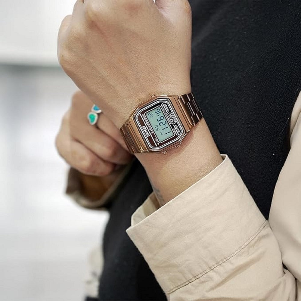 Vintage Digital Wrist Watch with Metal Strap For Women