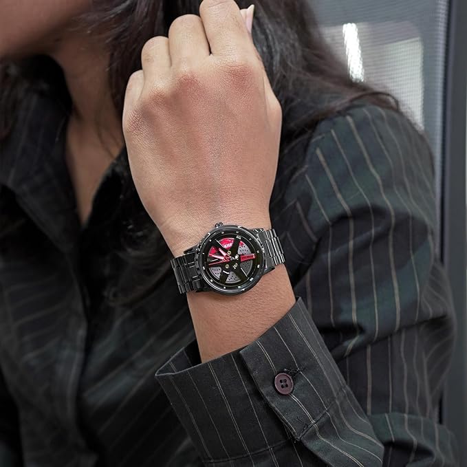 Analog-Digital Watch for Women with Black Stainless Steel Strap and Round Dial for Casual & Formal Wear