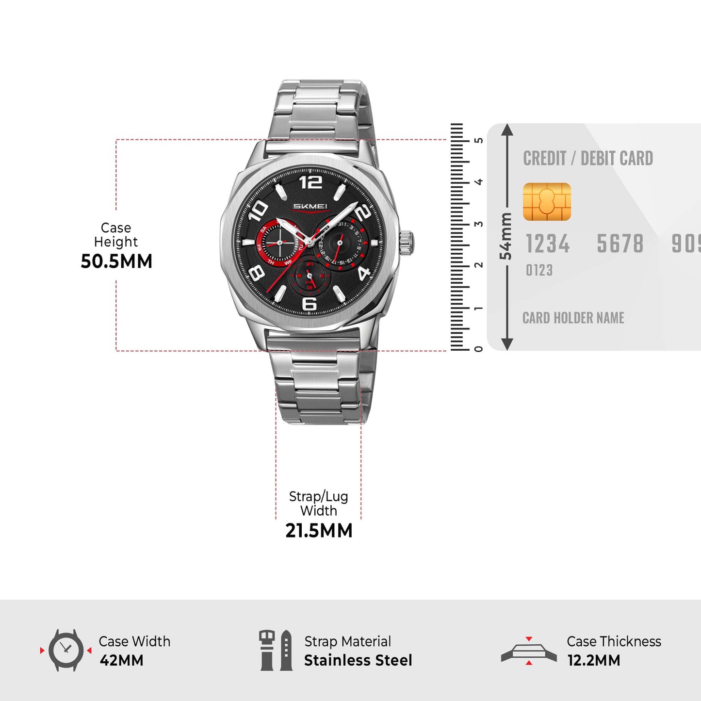 Skmei Quartz Analog Dial Stainless Steel Strap Watch for Men - 9350