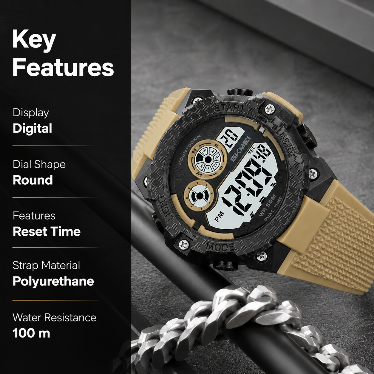 Rugged Digital Sports Watch with Textured Strap for men