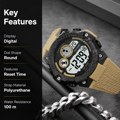 Rugged Digital Sports Watch with Textured Strap for men