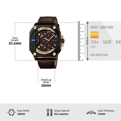 Skmei Quartz Analog Dial Leather Strap Watch for Men - 9343