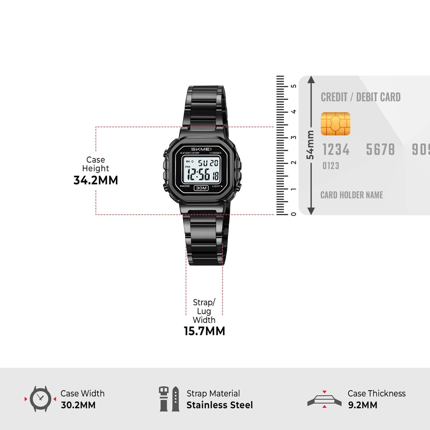 Skmei Digital Dial Stainless Steel Strap Watch for Women - 2387