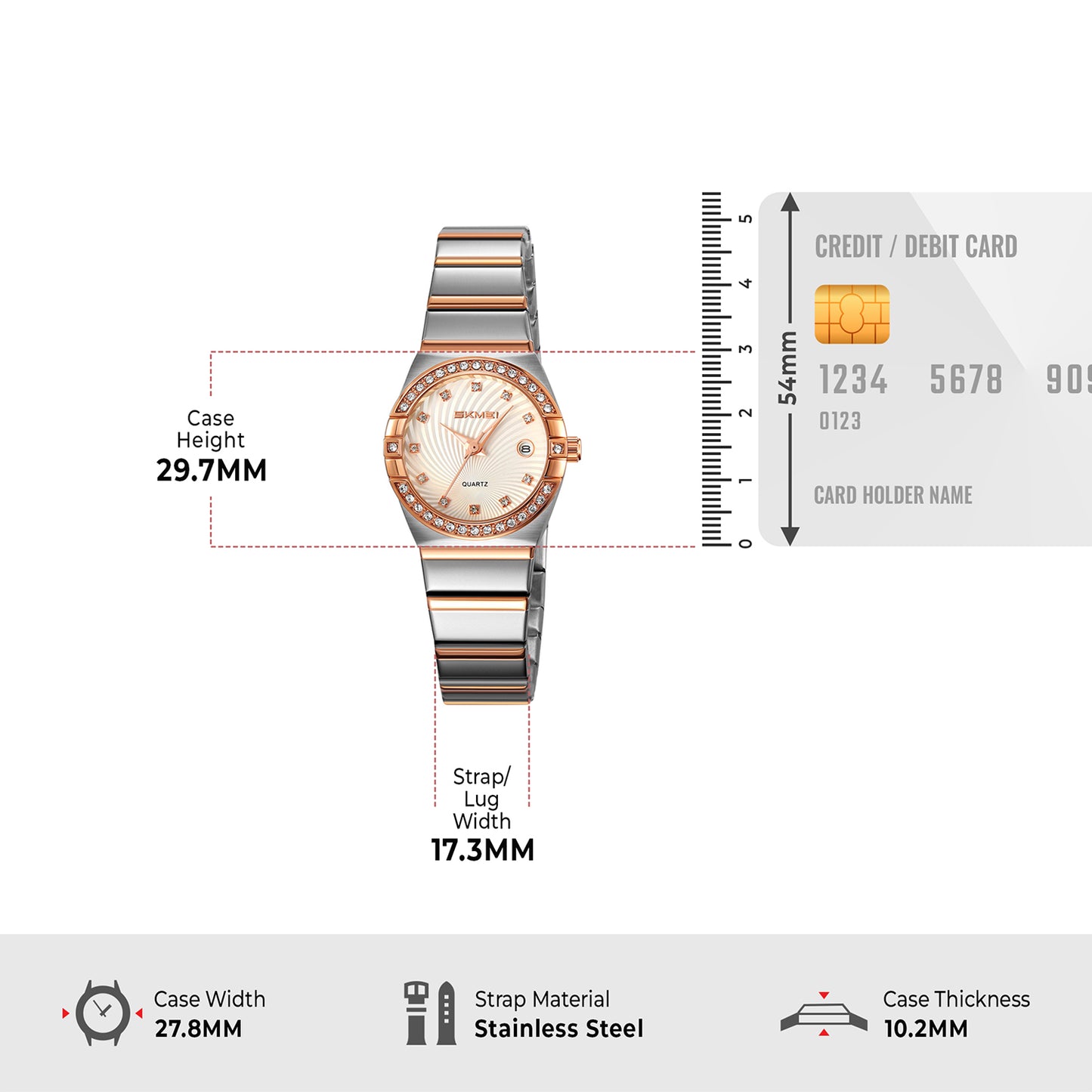 Skmei Analog Black Dial Zinc Alloy Case Stainless Steel Strap Watch for Women - 2342