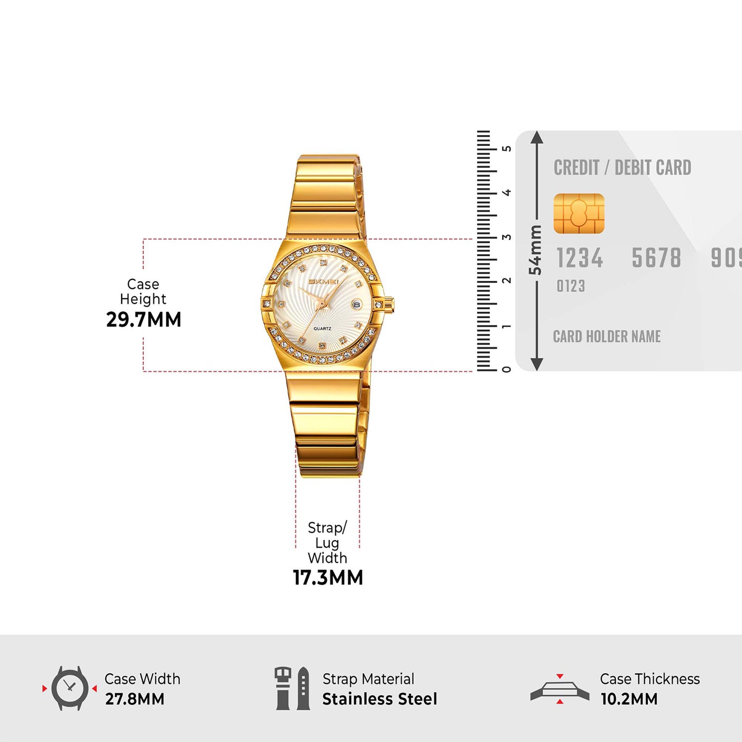 Skmei Analog Black Dial Zinc Alloy Case Stainless Steel Strap Watch for Women - 2342