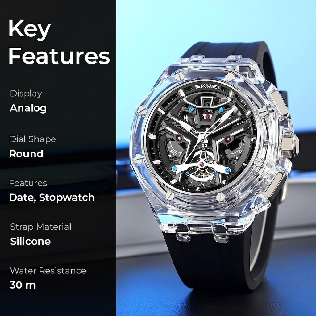 Dynamic Skeleton Dial Sport Watch with Bold Silicone Band