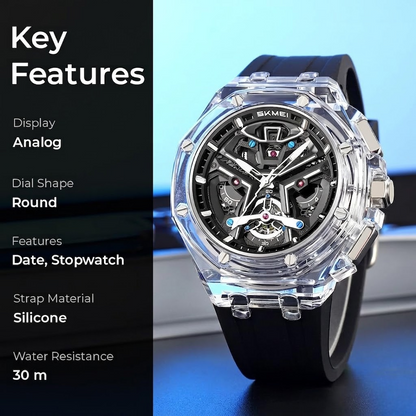 Dynamic Skeleton Dial Sport Watch with Bold Silicone Band