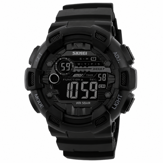 Digital Watch for Men with Black Polyurethane Strap and Round Dial for Casual & Formal Wear