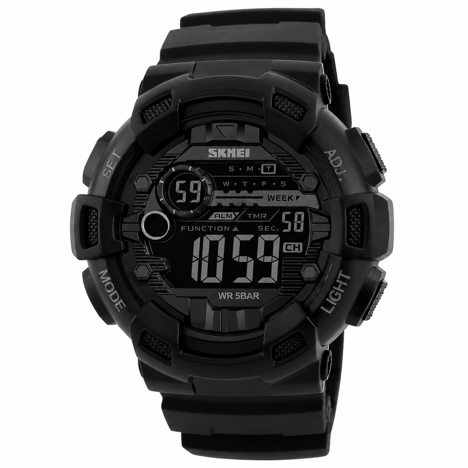 Digital Watch for Men with Black Polyurethane Strap and Round Dial for Casual & Formal Wear