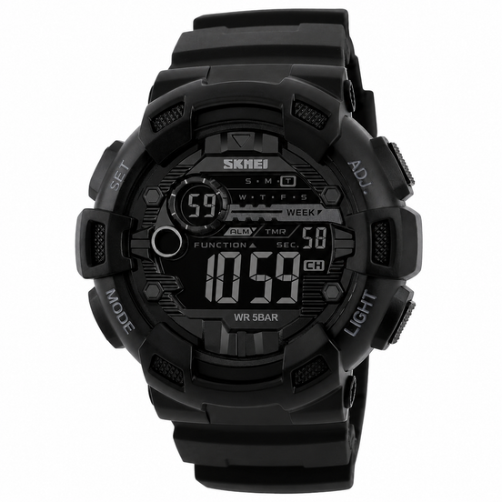 Digital Watch for Men with Black Polyurethane Strap and Round Dial for Casual & Formal Wear