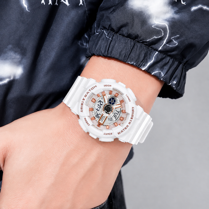 Men's Digital Sports Watch, LED Square Large Face Analog Quartz Wrist Watch with Multi-Time Zone Waterproof Stopwatch