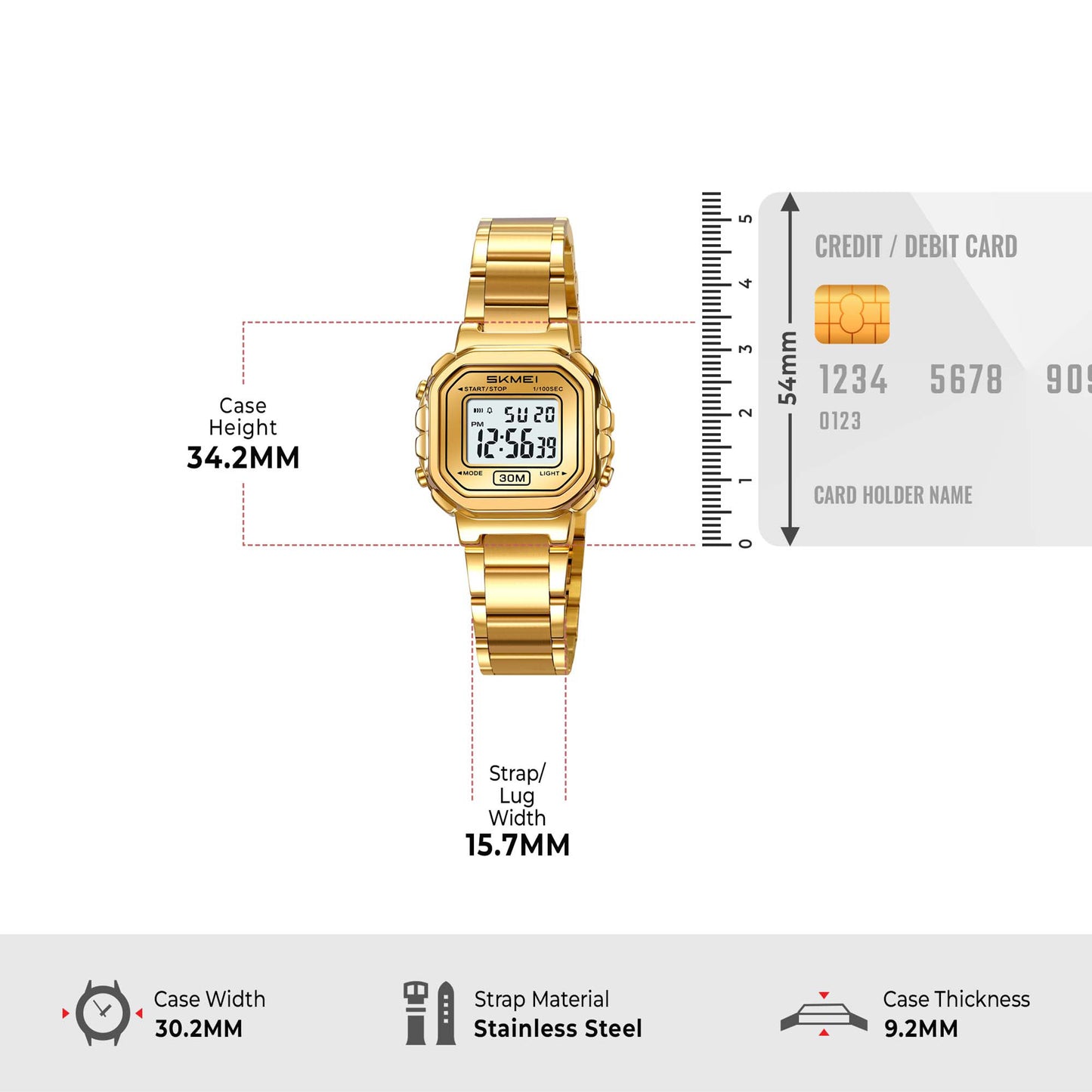 Skmei Digital Dial Stainless Steel Strap Watch for Women - 2387