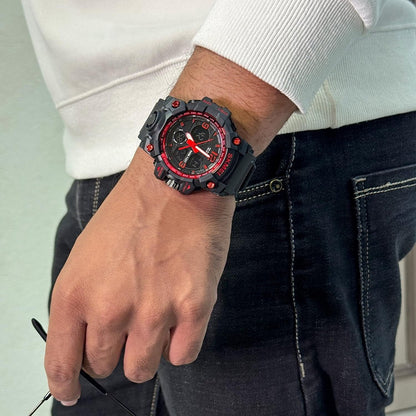 Dual Display Sports Wrist Watch with Rugged Design and Resin Strap For Men