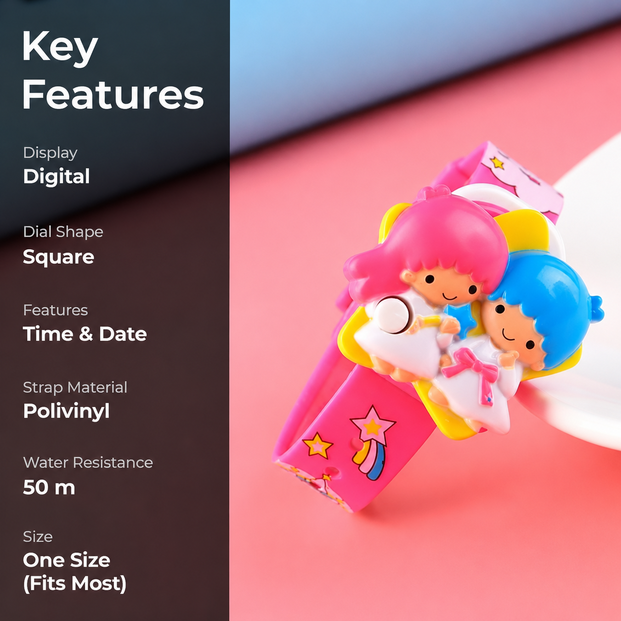 Cute Cartoon Kids Watch with Colorful Strap and Adorable Character Design