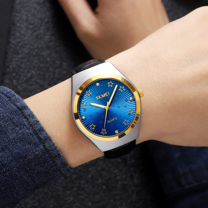 Luxury Celestial Quartz Wristwatch Embossed Leather Band with Crystal Star Dial