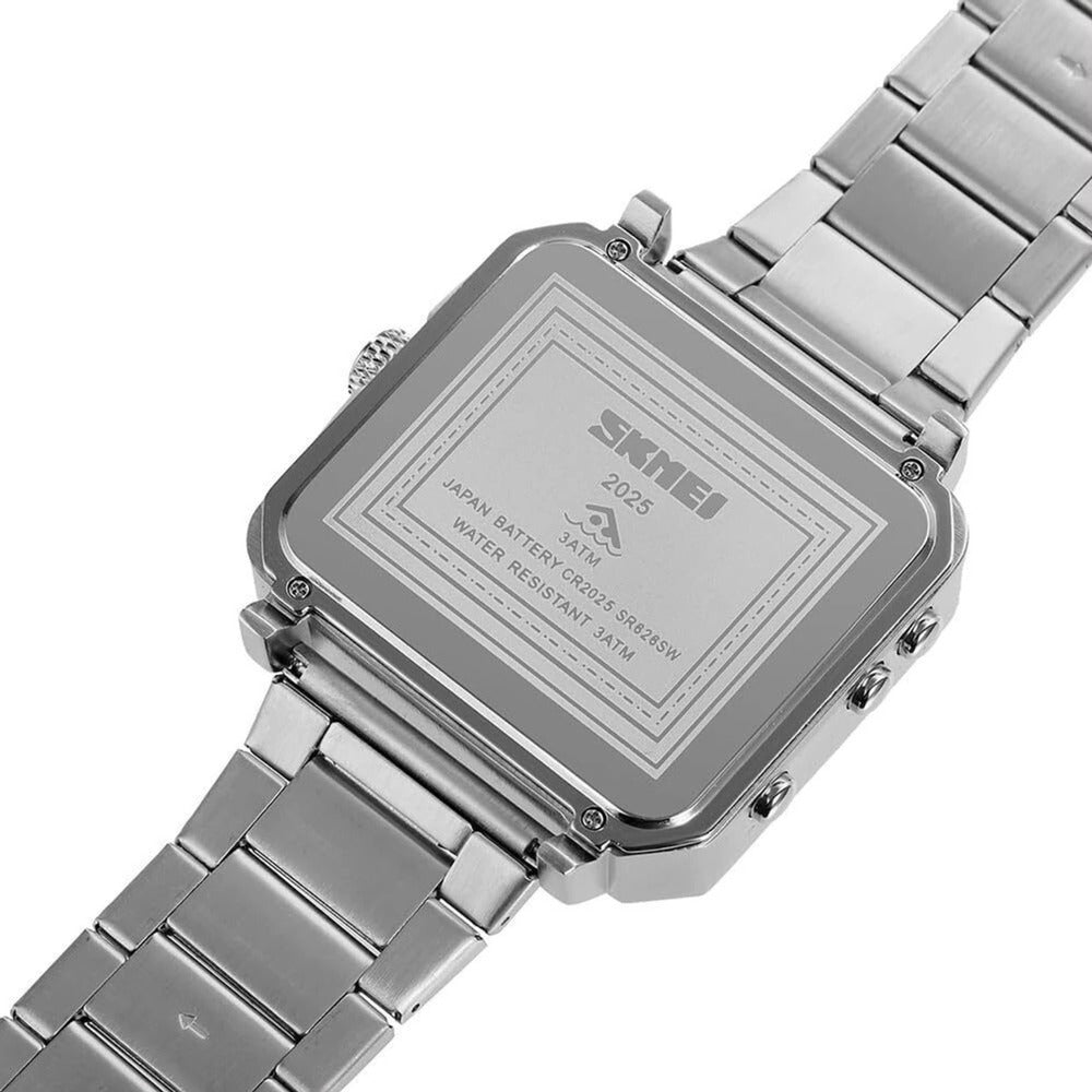 Dual Display Square Dial Wrist Watch with Metal Strap For Men