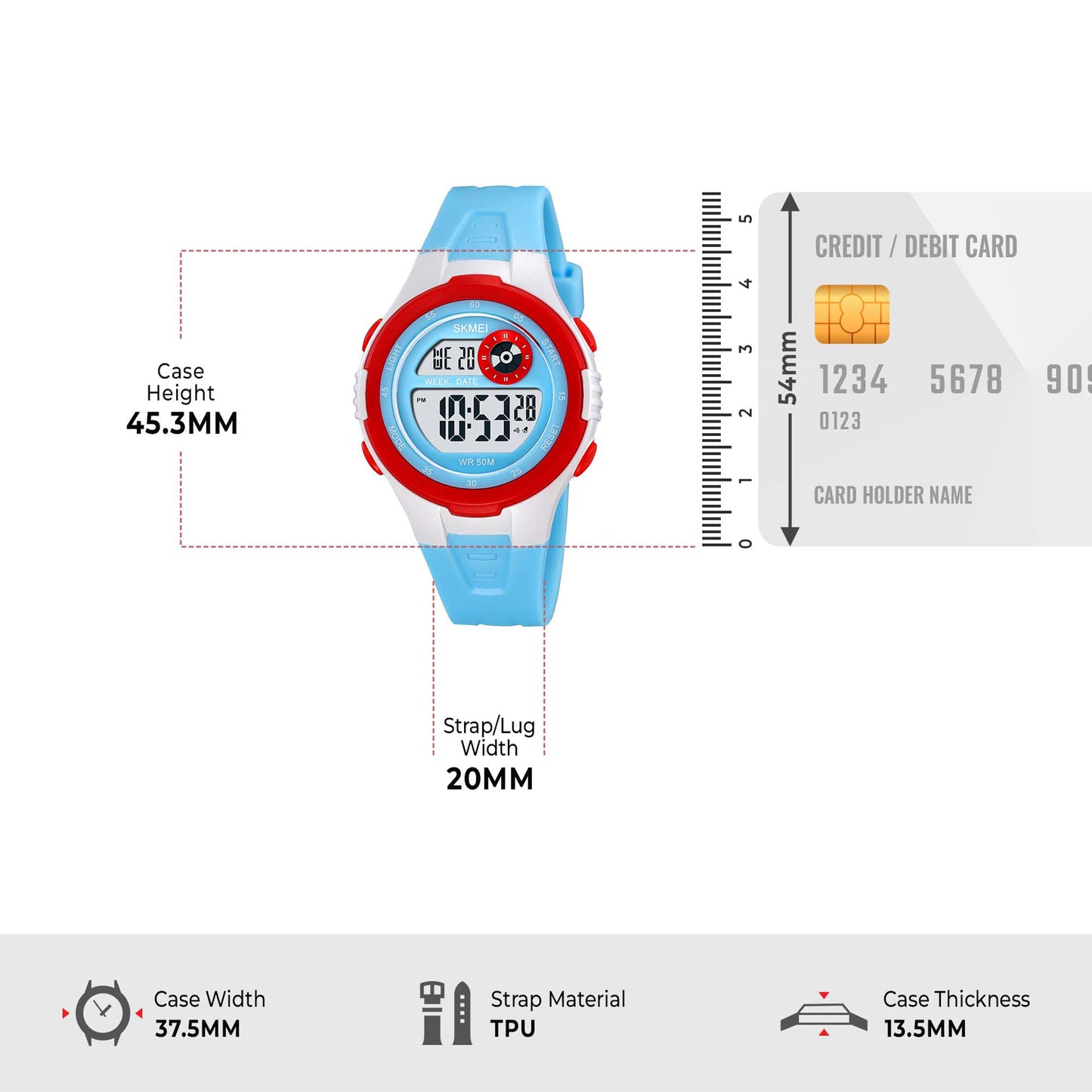 Skmei Digital Dial ABS Black Case Rubber Strap Watch for Kids - 2280