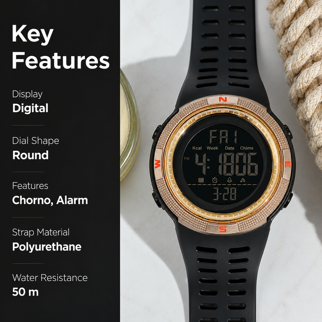 Premium Digital Sports Watch for Men with Round Dial Alarm Stopwatch Luminous Display and Comfortable Strap