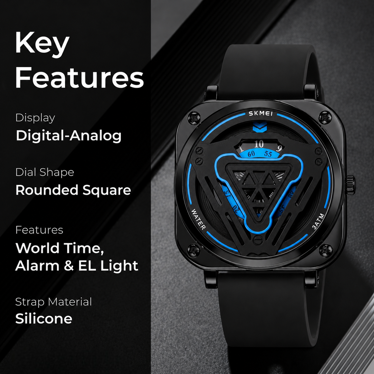 Futuristic Digital Analog Wrist Watch with Silicone Strap