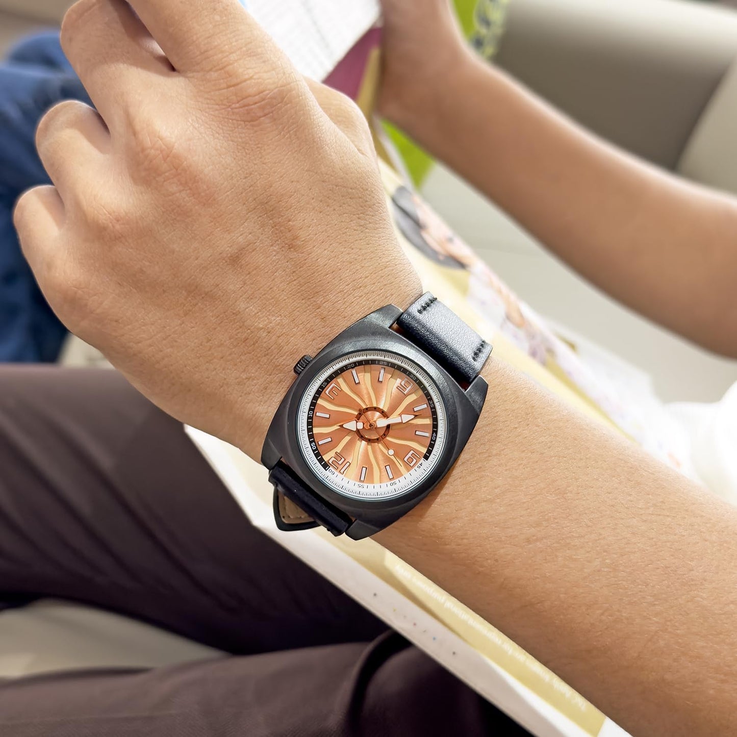 Premium Analog Wristwatch with Textured Dial and Classic Leather Strap