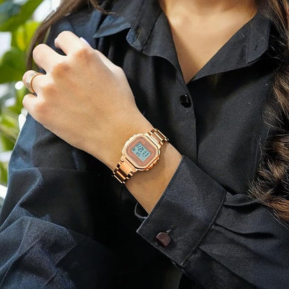 Digital Display Metal Strap Wrist Watch for women