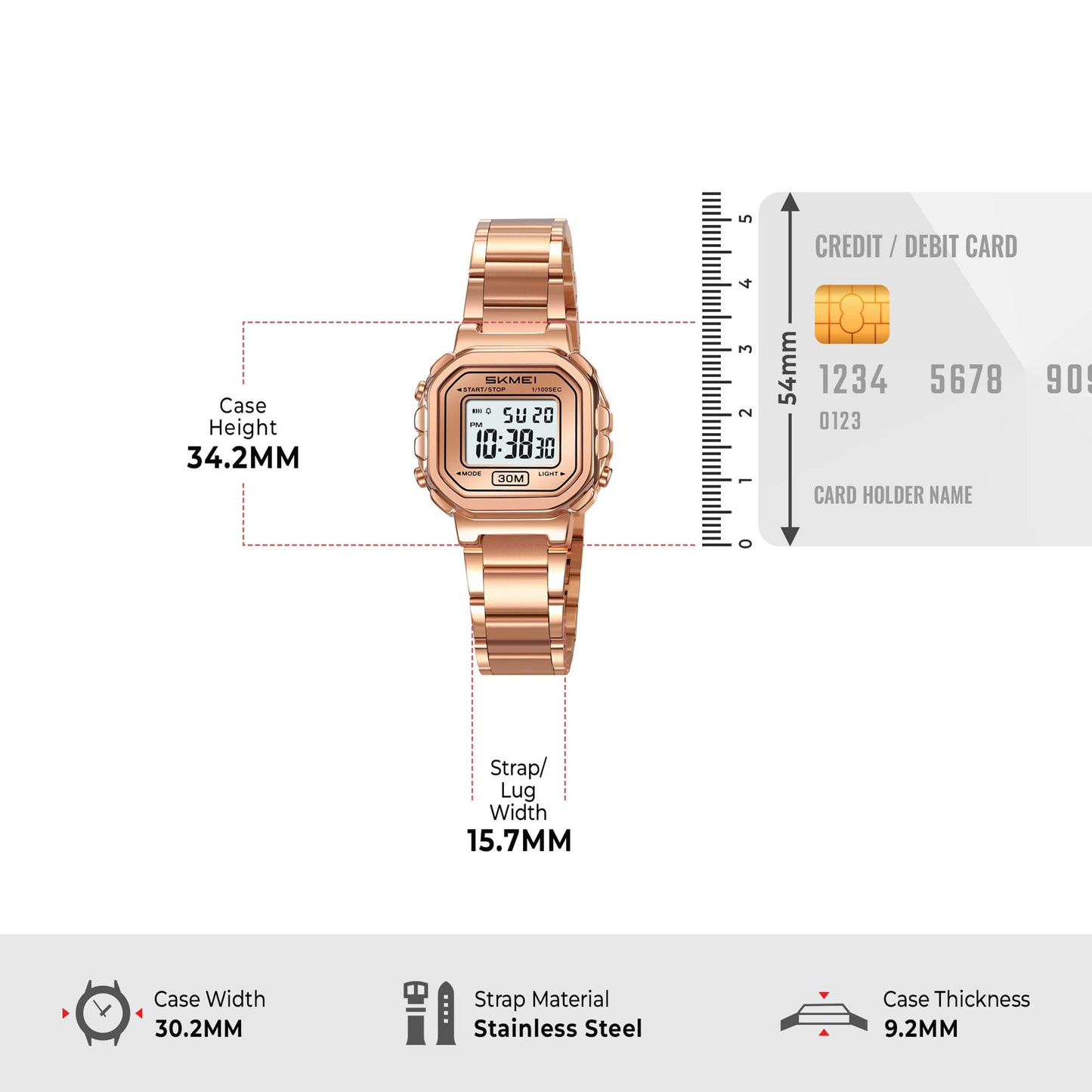 Skmei Digital Dial Stainless Steel Strap Watch for Women - 2387