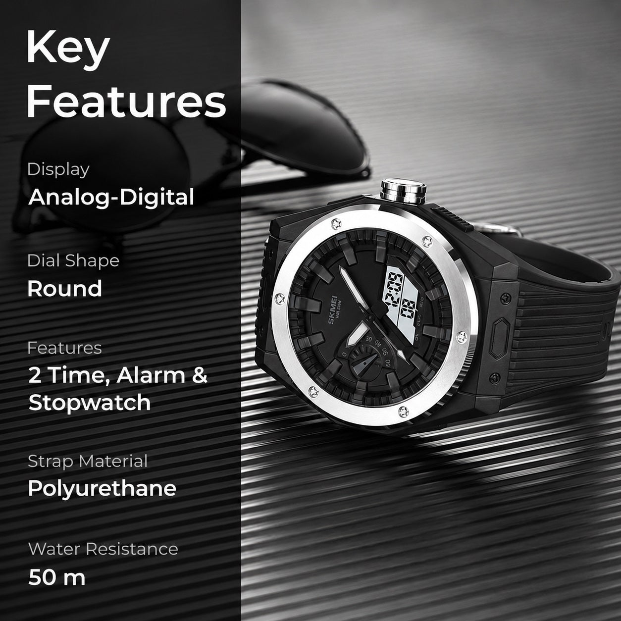 Men's Analog-Digital Sports Watch with Silicone Strap