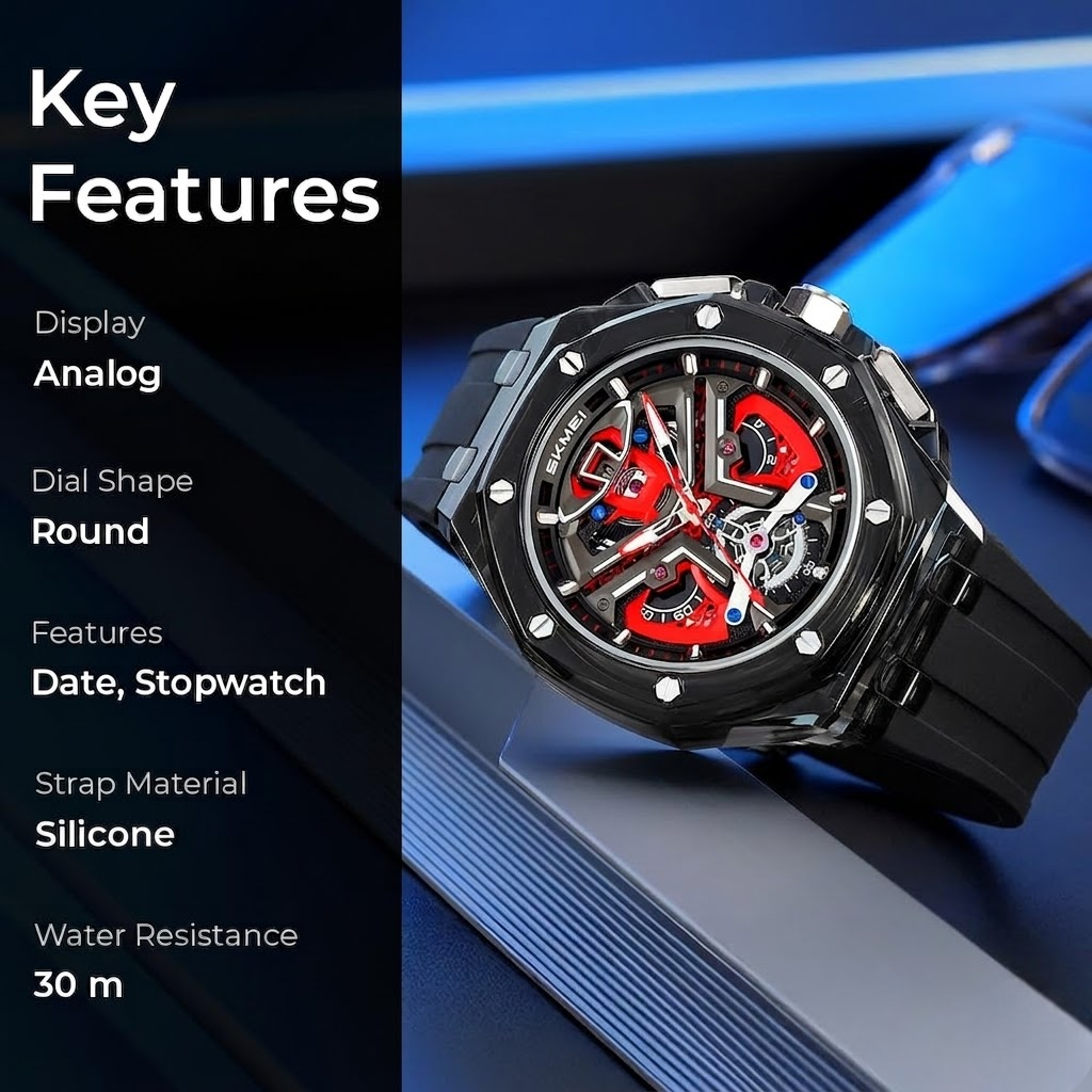 Dynamic Skeleton Dial Sport Watch with Bold Silicone Band
