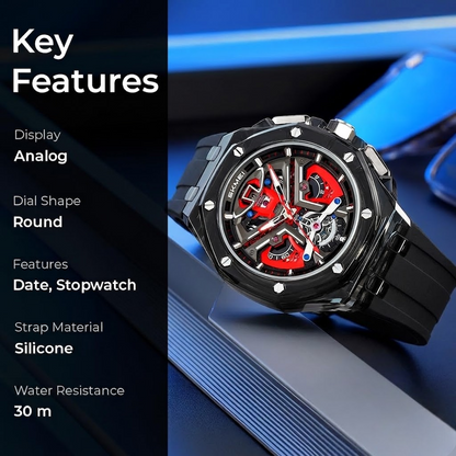 Dynamic Skeleton Dial Sport Watch with Bold Silicone Band