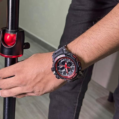 Rugged Dual Display Sports Wrist Watch with Resin Strap For Men