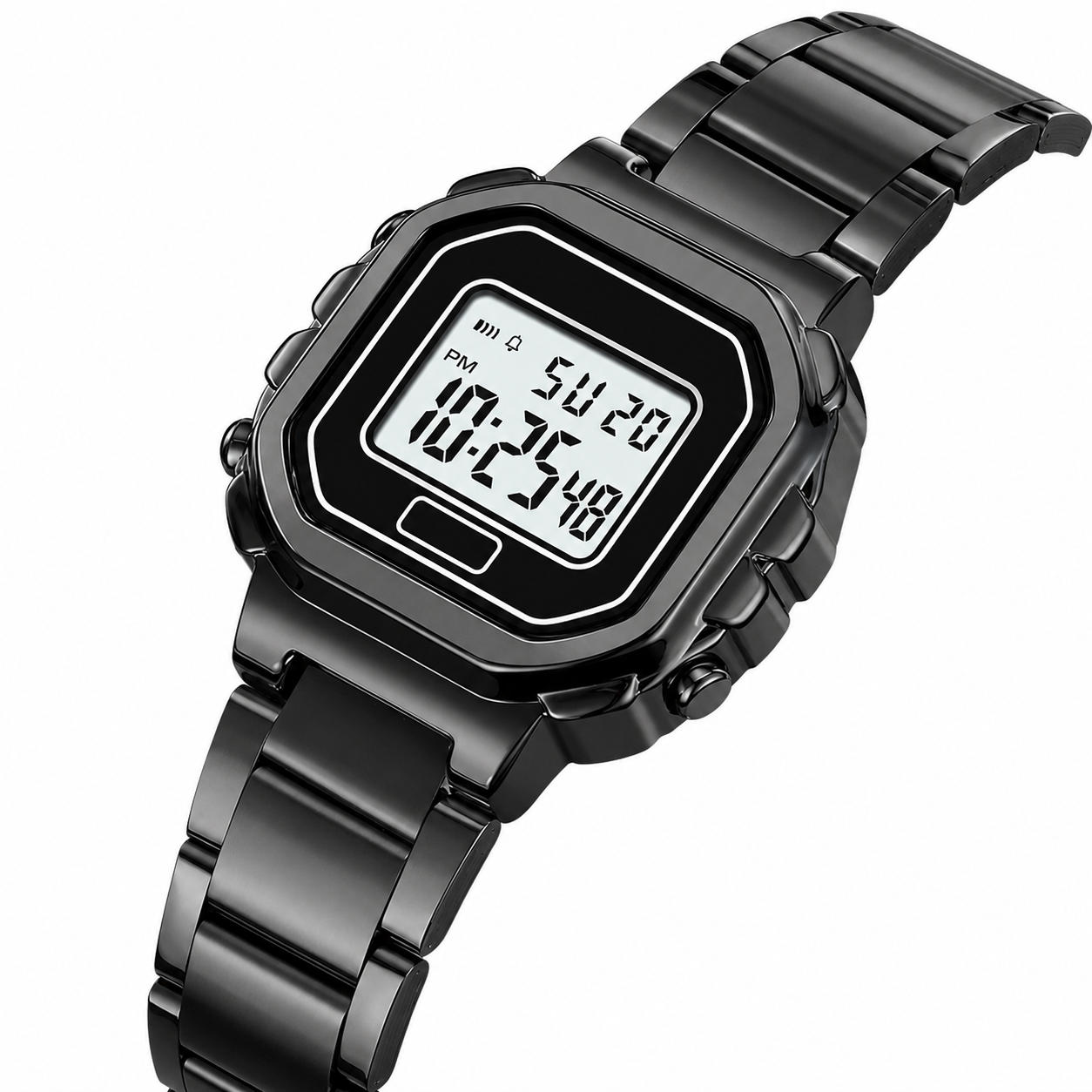 Digital Display Metal Strap Wrist Watch for women