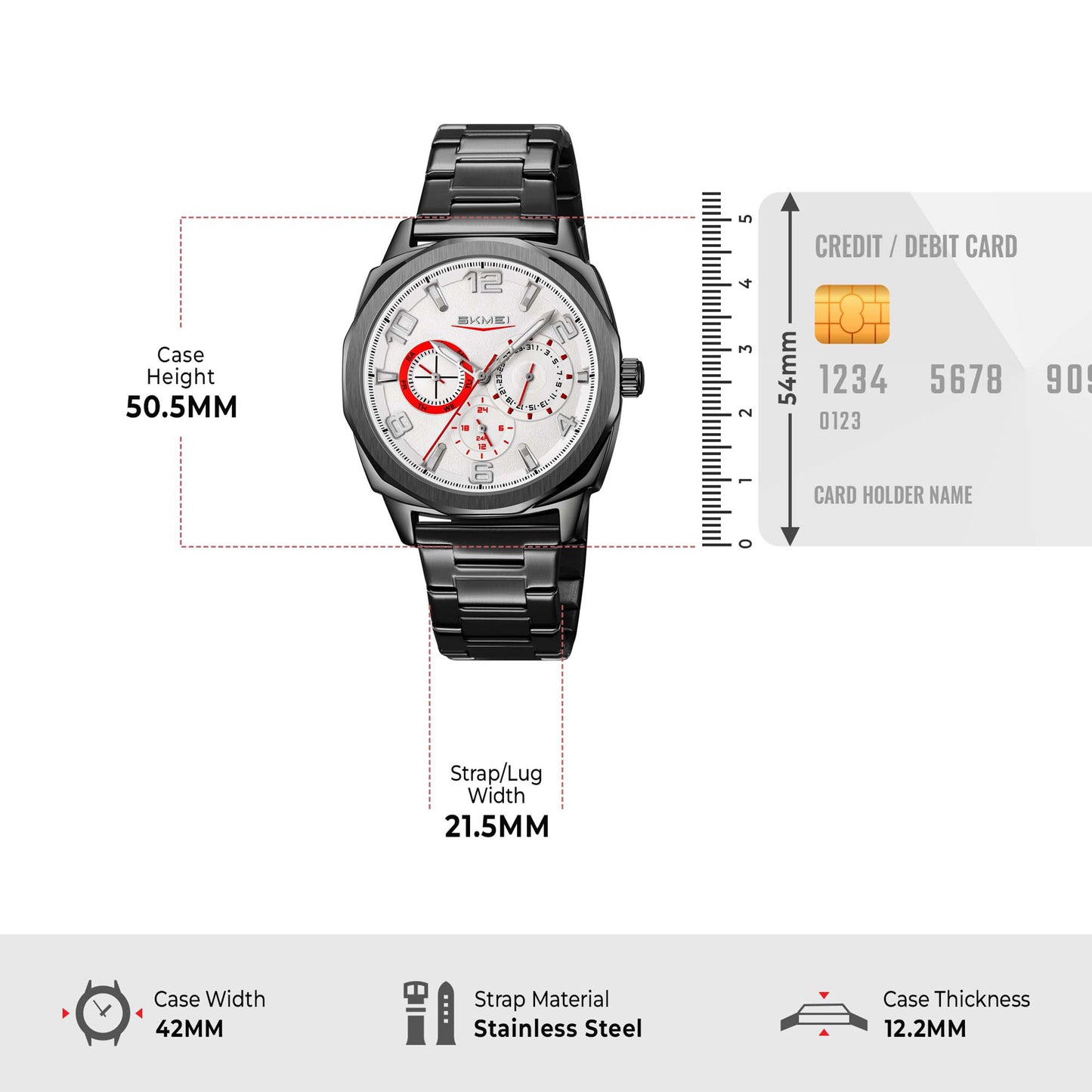 Skmei Quartz Analog Dial Stainless Steel Strap Watch for Men - 9350